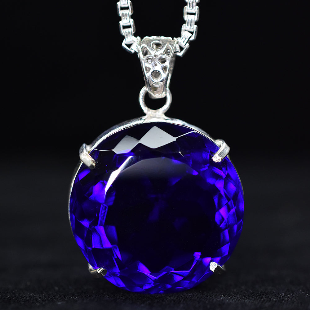 A Grade 113.55 Ct CERTIFIED Blue Topaz 925 Sterling Silver Unique Round Pendant