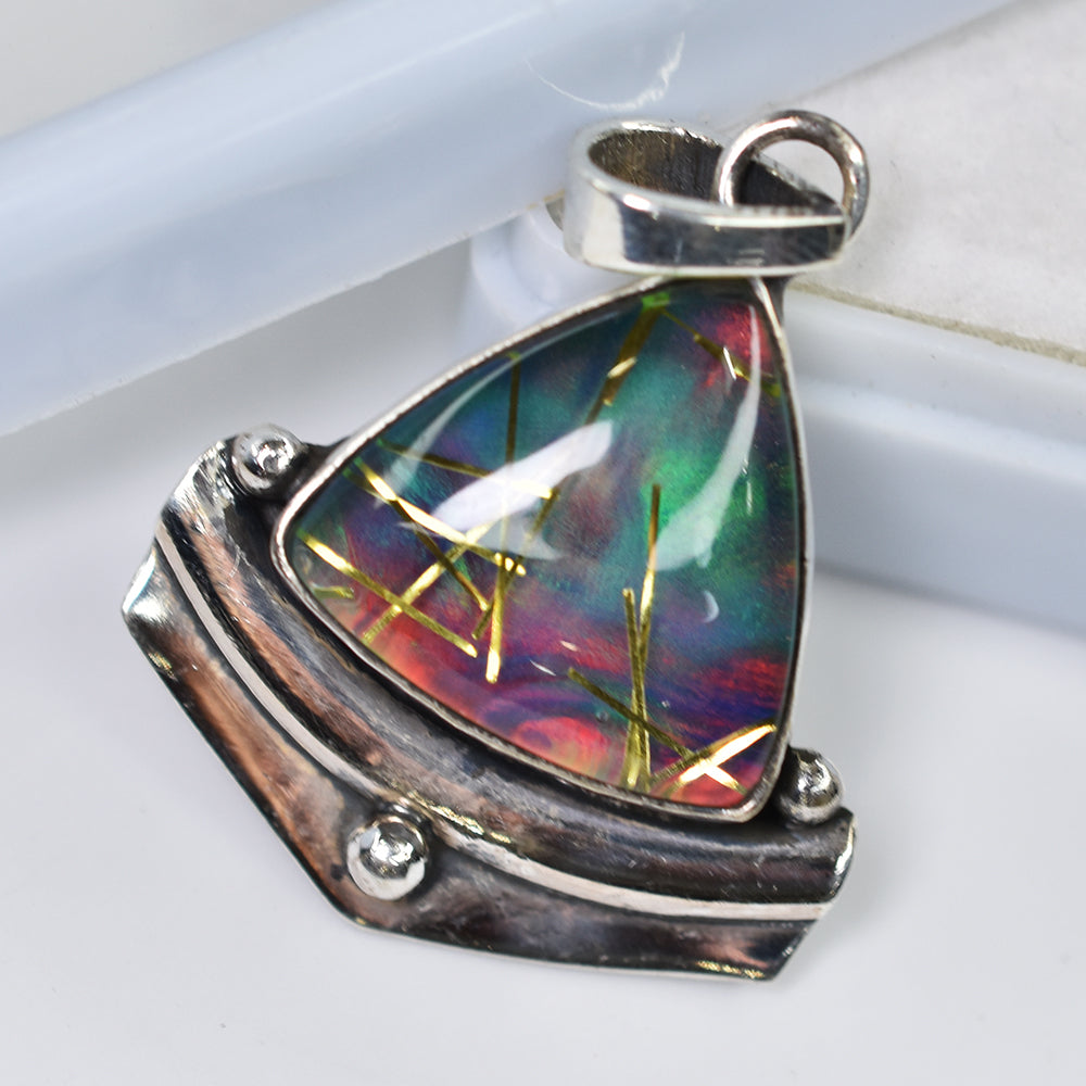 925 Sterling Silver 38 Ct Trillion Cut Natural CERTIFIED Stone Pendant Jewelry