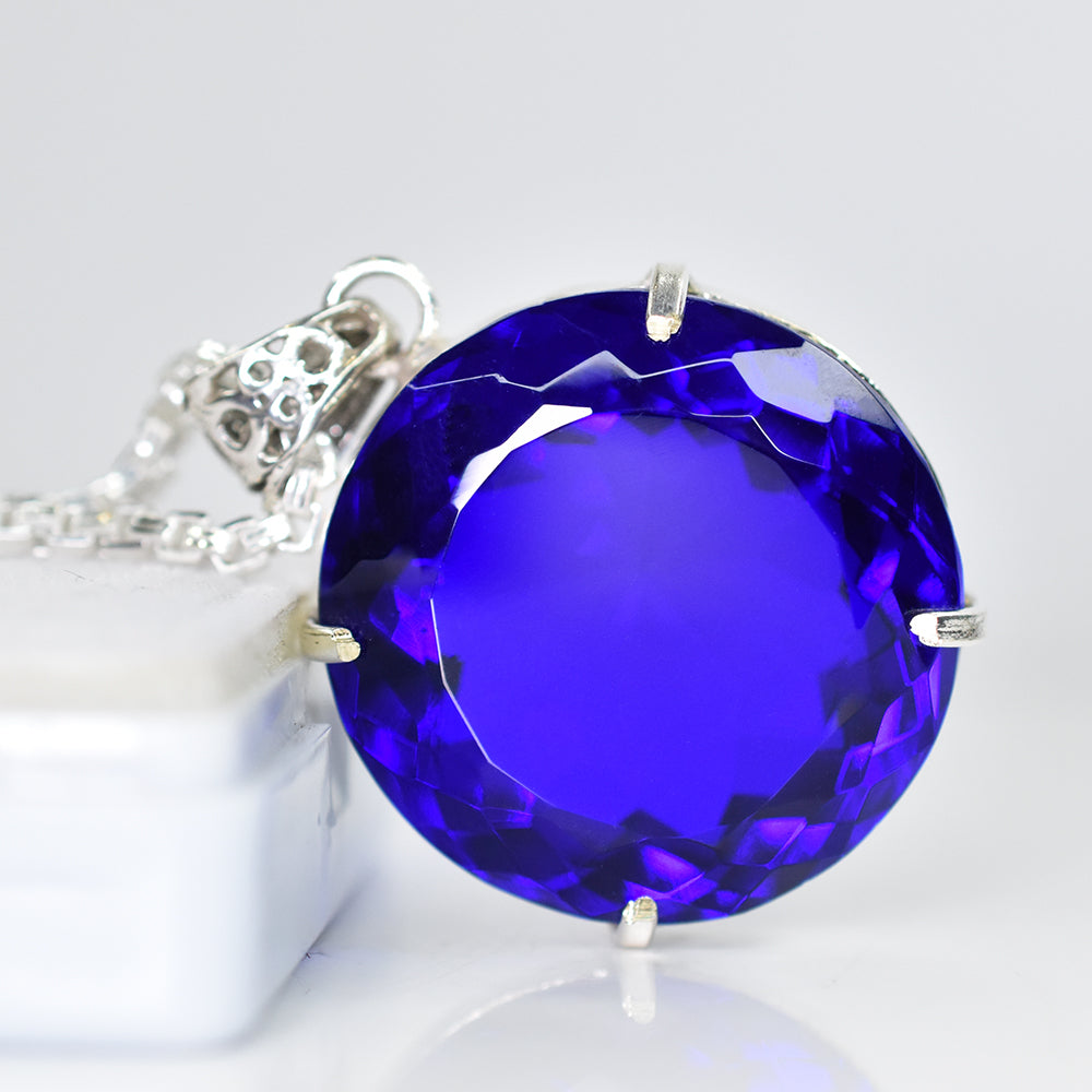 A Grade 113.55 Ct CERTIFIED Blue Topaz 925 Sterling Silver Unique Round Pendant