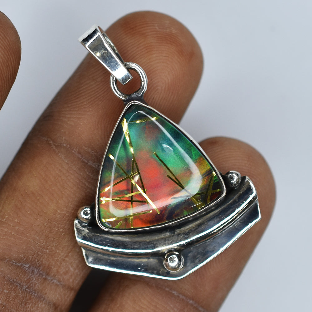 925 Sterling Silver 38 Ct Trillion Cut Natural CERTIFIED Stone Pendant Jewelry