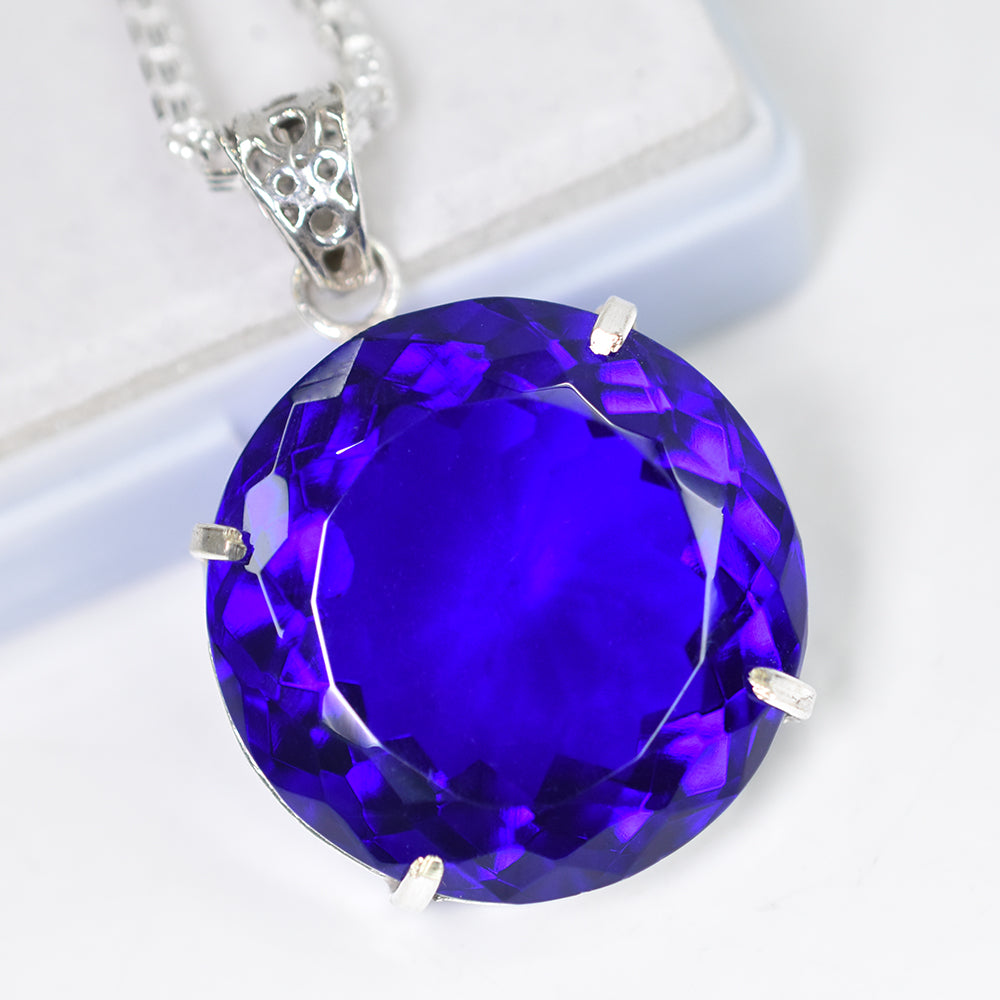 A Grade 113.55 Ct CERTIFIED Blue Topaz 925 Sterling Silver Unique Round Pendant