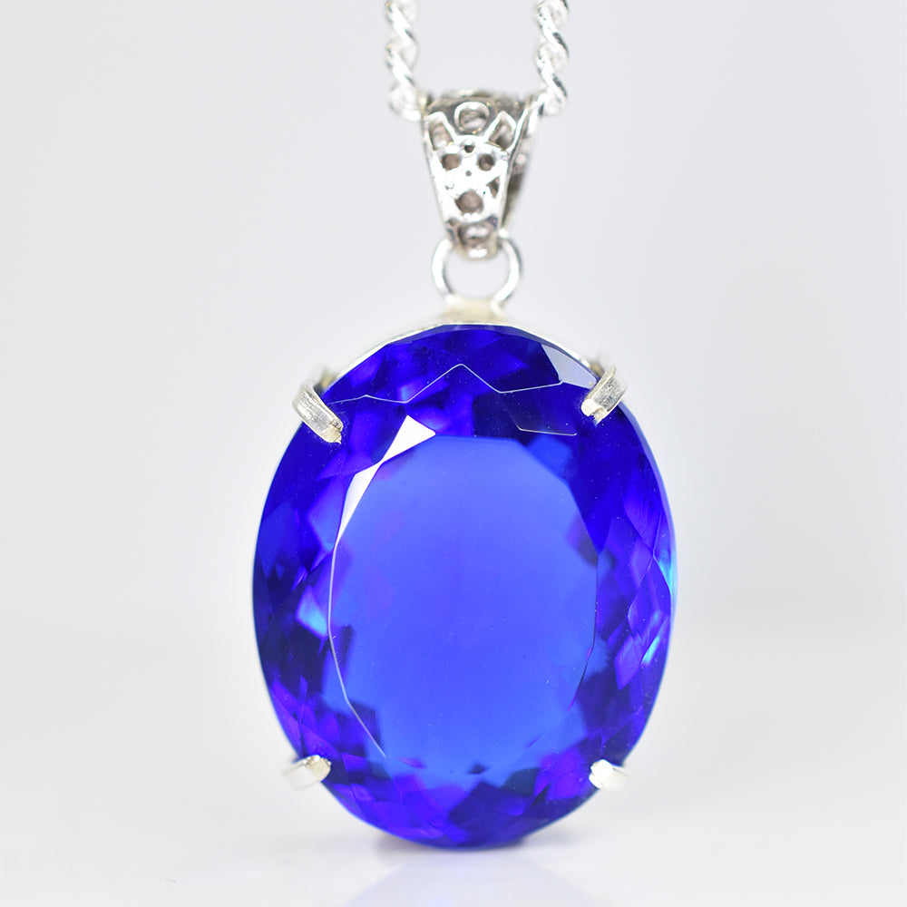 120.25 Ct Lab Created Blue Sapphire CERTIFIED Oval Pendant 925 Sterling Silver
