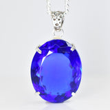 120.25 Ct Lab Created Blue Sapphire CERTIFIED Oval Pendant 925 Sterling Silver