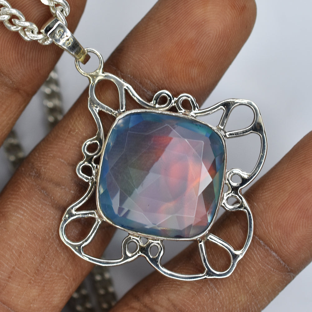 Natural 46 Ct Square Cushion Cut CERTIFIED Opal Gems Pendant Best Gift For Dad