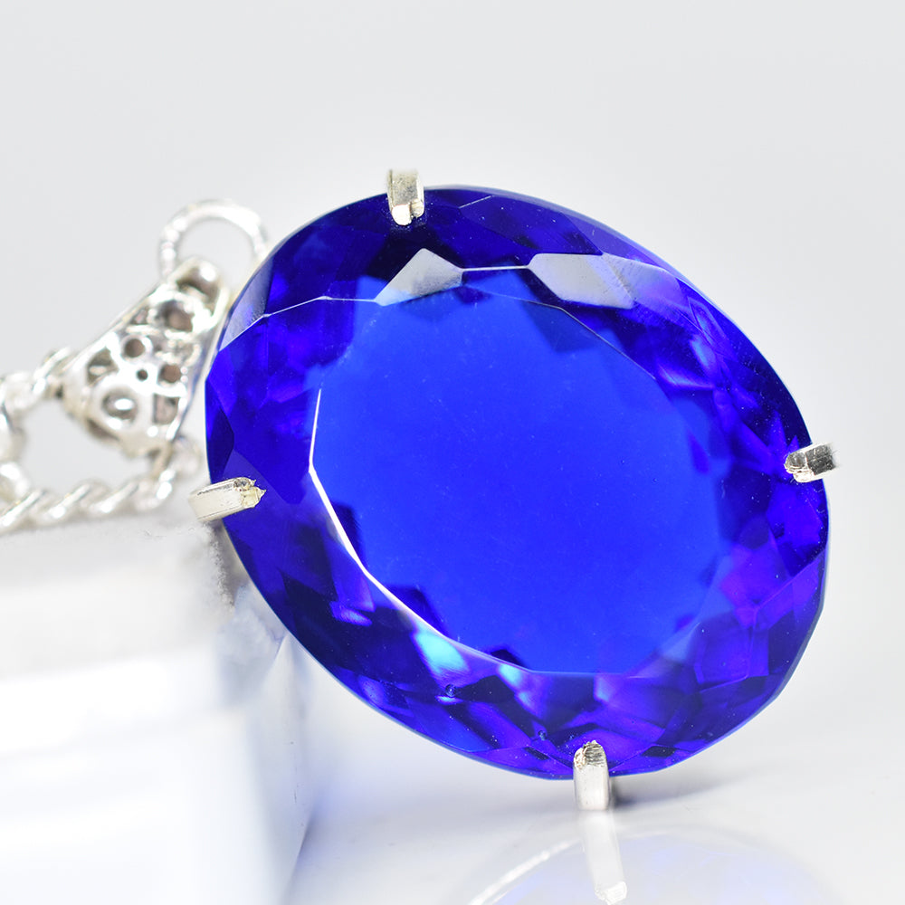 120.25 Ct Lab Created Blue Sapphire CERTIFIED Oval Pendant 925 Sterling Silver