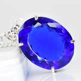 120.25 Ct Lab Created Blue Sapphire CERTIFIED Oval Pendant 925 Sterling Silver