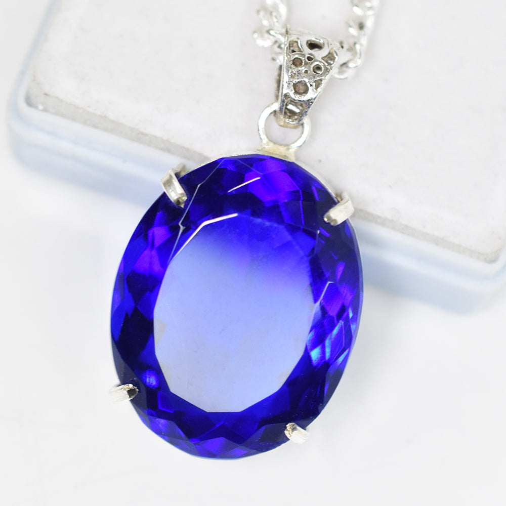 120.25 Ct Lab Created Blue Sapphire CERTIFIED Oval Pendant 925 Sterling Silver