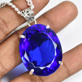 120.25 Ct Lab Created Blue Sapphire CERTIFIED Oval Pendant 925 Sterling Silver
