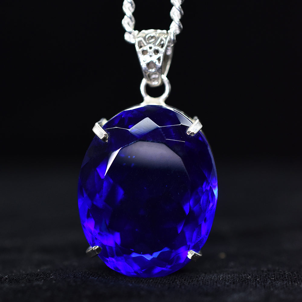 120.25 Ct Lab Created Blue Sapphire CERTIFIED Oval Pendant 925 Sterling Silver