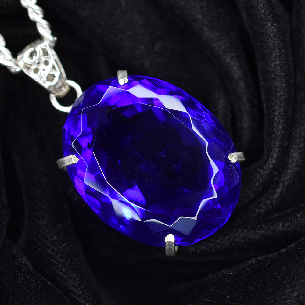 120.25 Ct Lab Created Blue Sapphire CERTIFIED Oval Pendant 925 Sterling Silver