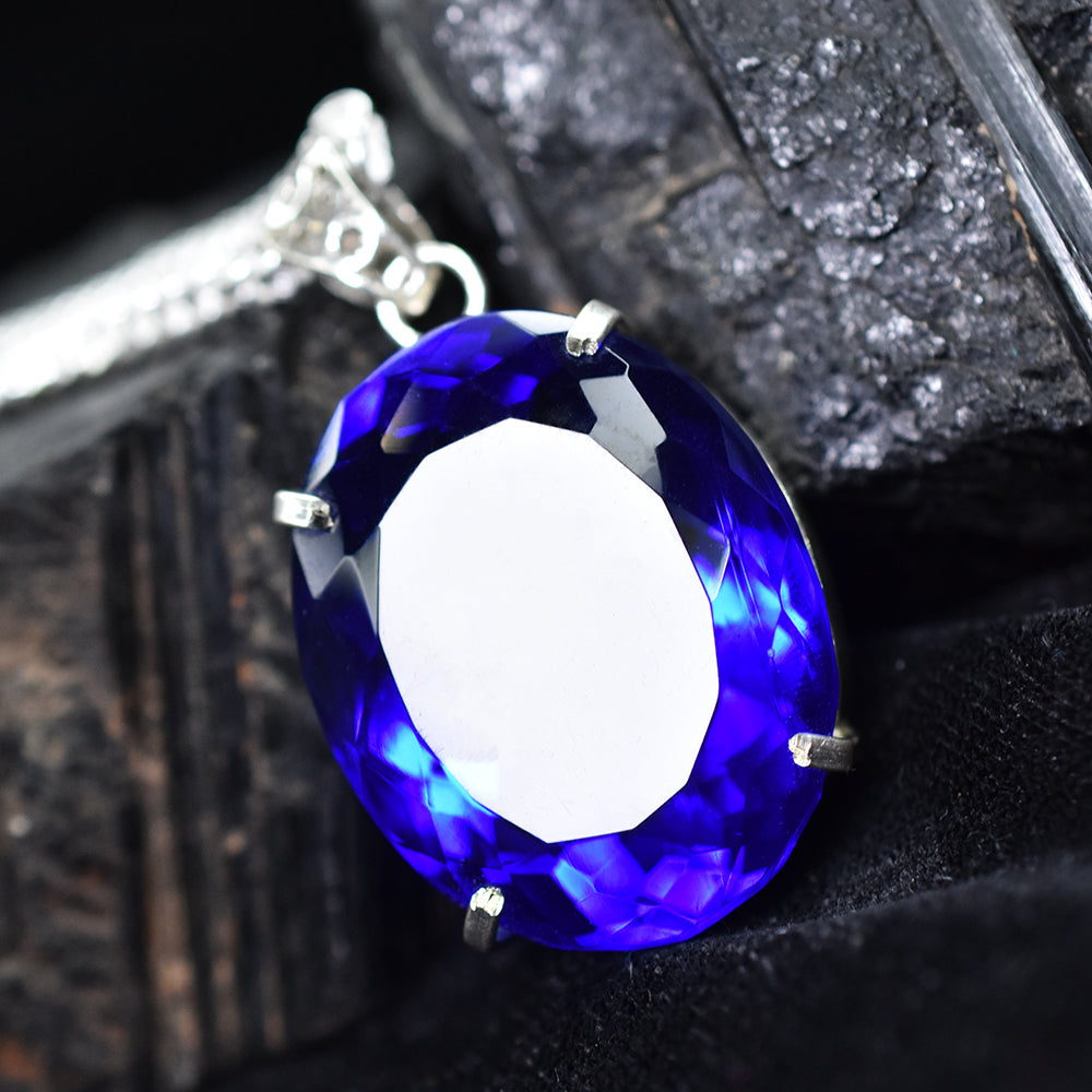 120.25 Ct Lab Created Blue Sapphire CERTIFIED Oval Pendant 925 Sterling Silver