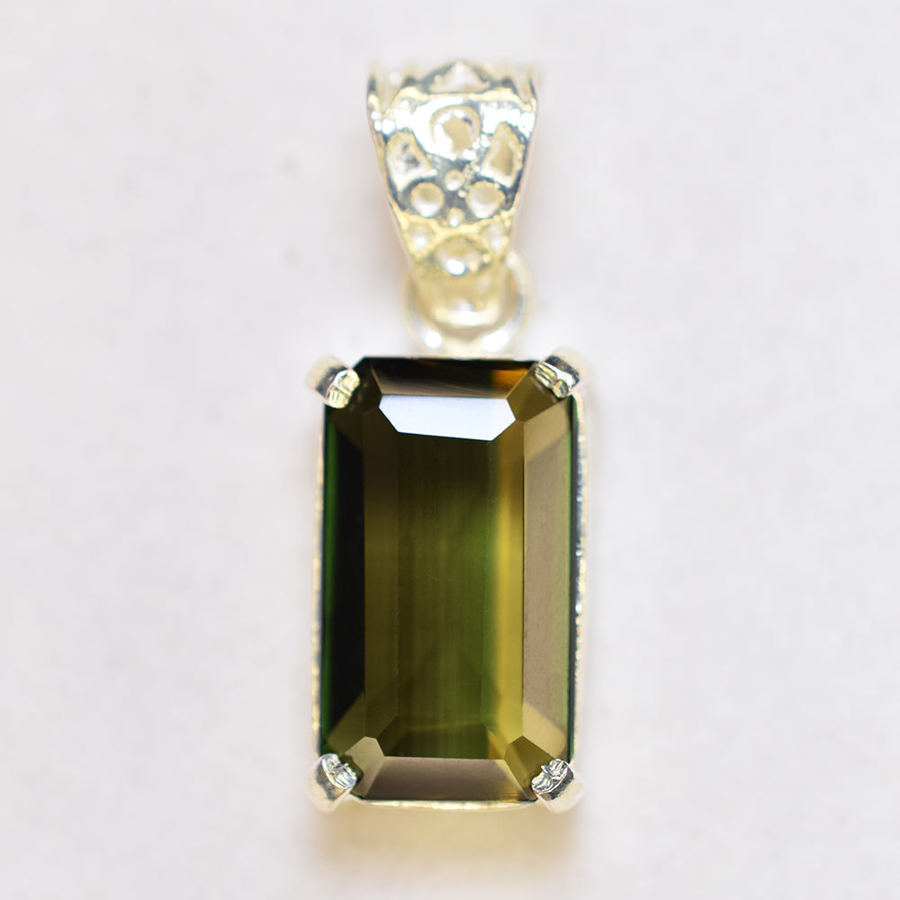 925 Sterling Silver CERTIFIED 24 Ct Natural Green Tourmaline Emerald Pendant
