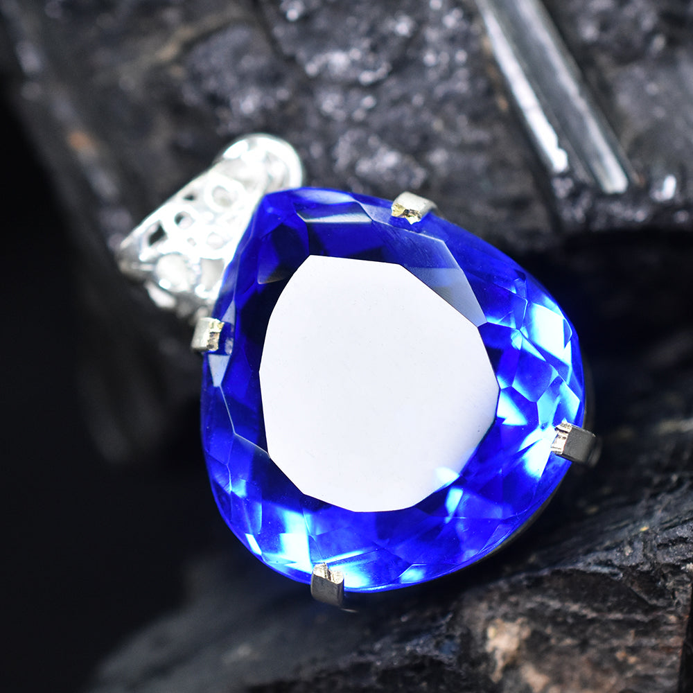 CERTIFIED 51.55 Ct Natural Blue Topaz 925 Sterling Silver Pear-Shaped Pendant