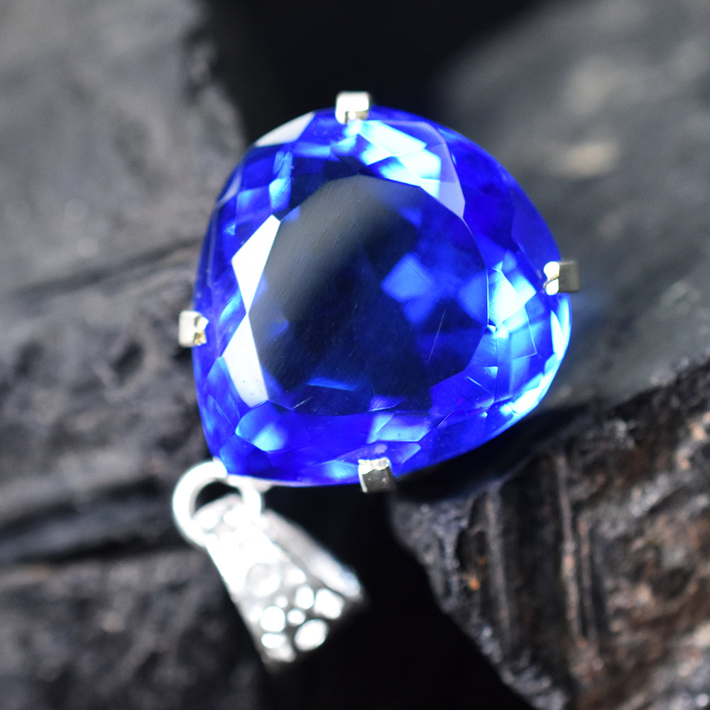 CERTIFIED 51.55 Ct Natural Blue Topaz 925 Sterling Silver Pear-Shaped Pendant