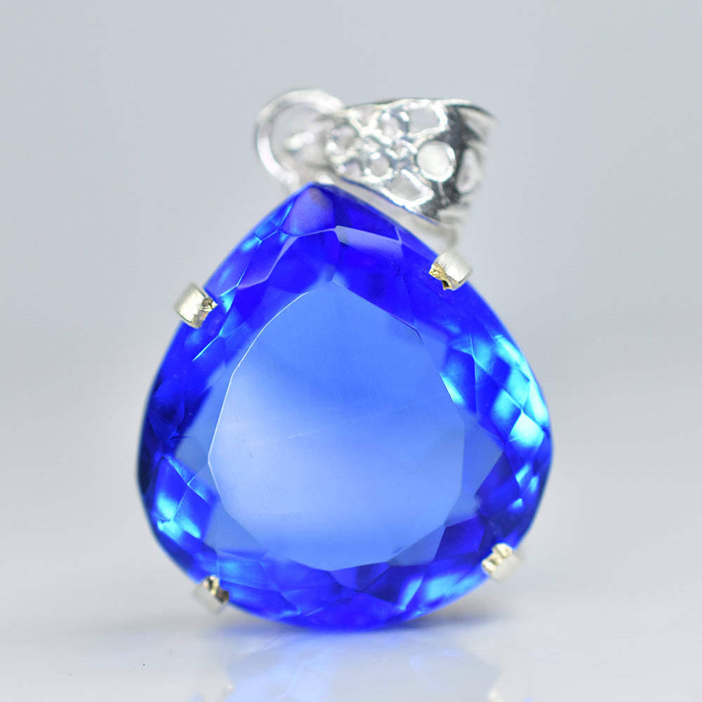 CERTIFIED 51.55 Ct Natural Blue Topaz 925 Sterling Silver Pear-Shaped Pendant