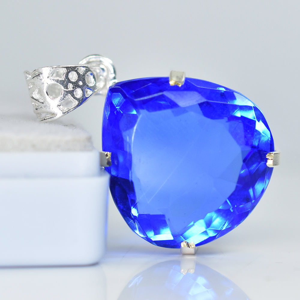 CERTIFIED 51.55 Ct Natural Blue Topaz 925 Sterling Silver Pear-Shaped Pendant