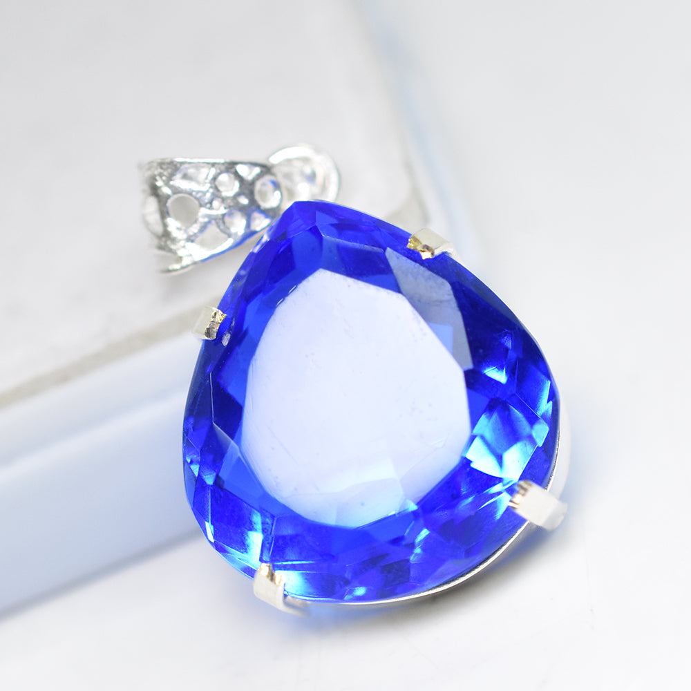 CERTIFIED 51.55 Ct Natural Blue Topaz 925 Sterling Silver Pear-Shaped Pendant