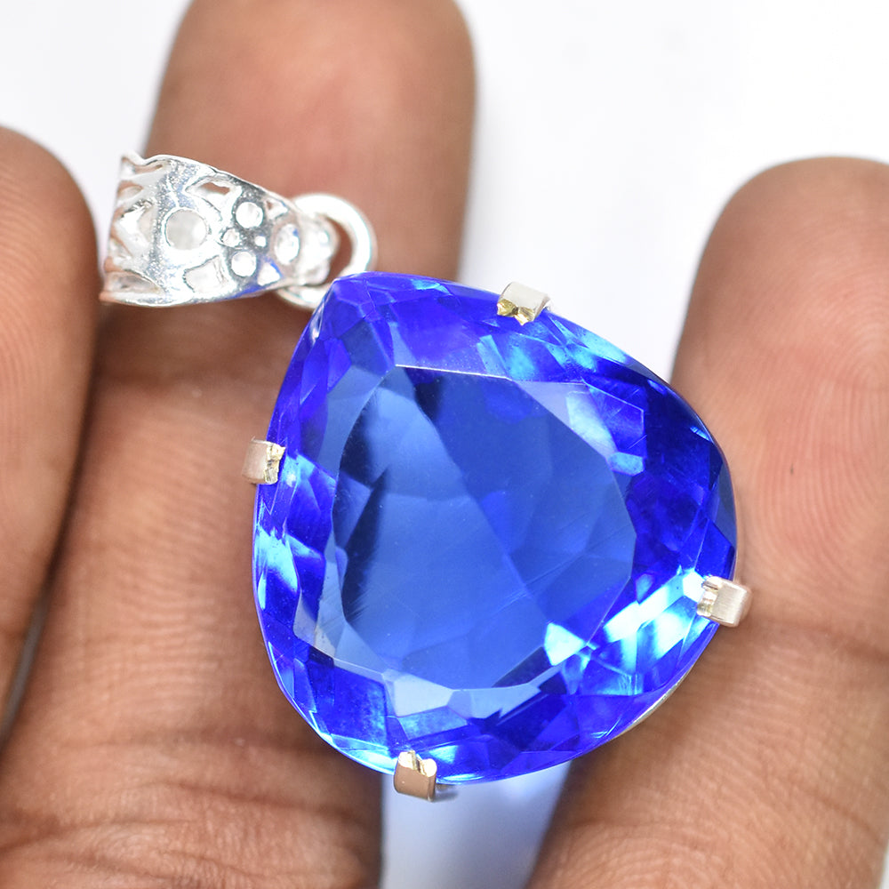 CERTIFIED 51.55 Ct Natural Blue Topaz 925 Sterling Silver Pear-Shaped Pendant