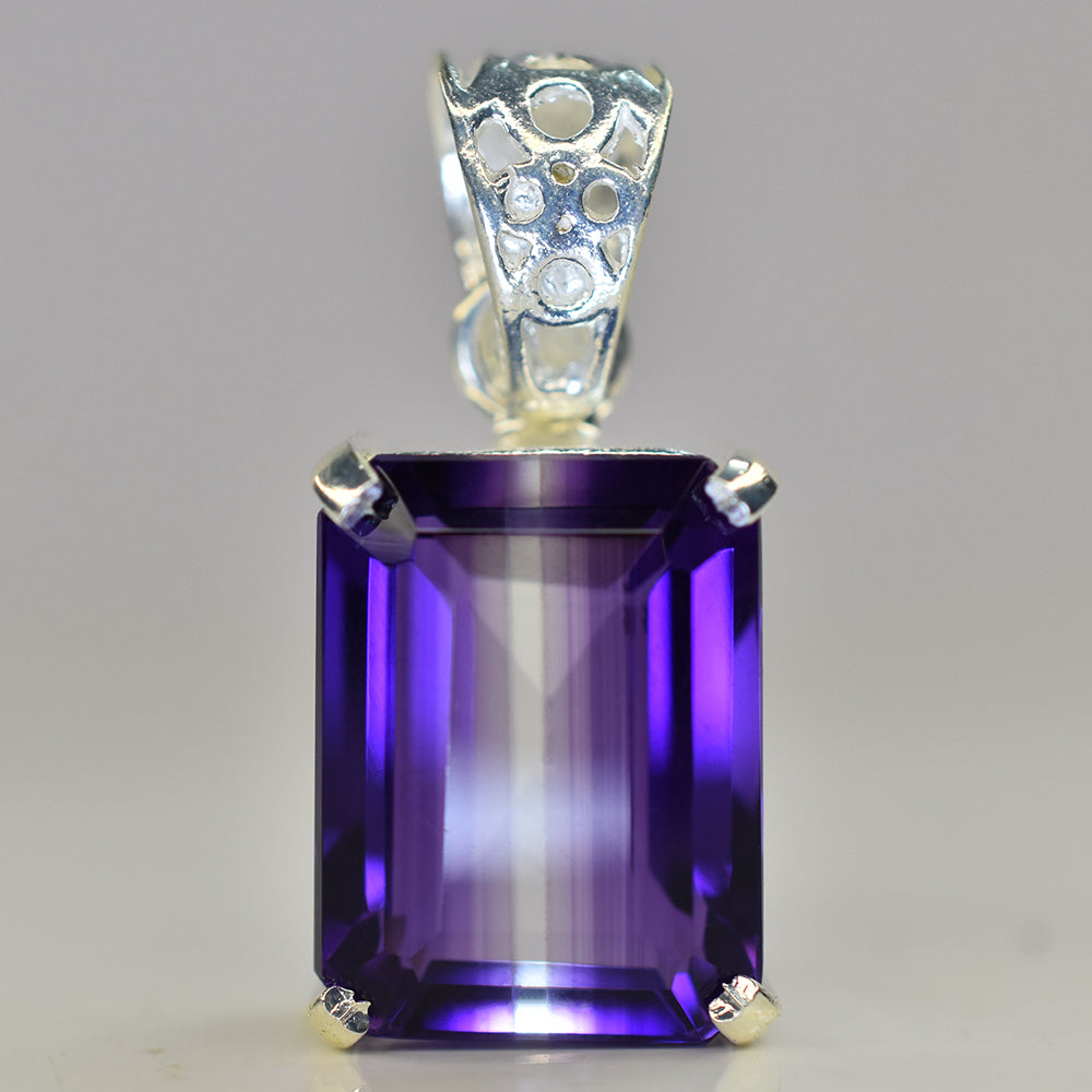 NATURAL Purple Amethyst 31 Ct CERTIFIED Emerald 925 Sterling Silver Gems Pendant