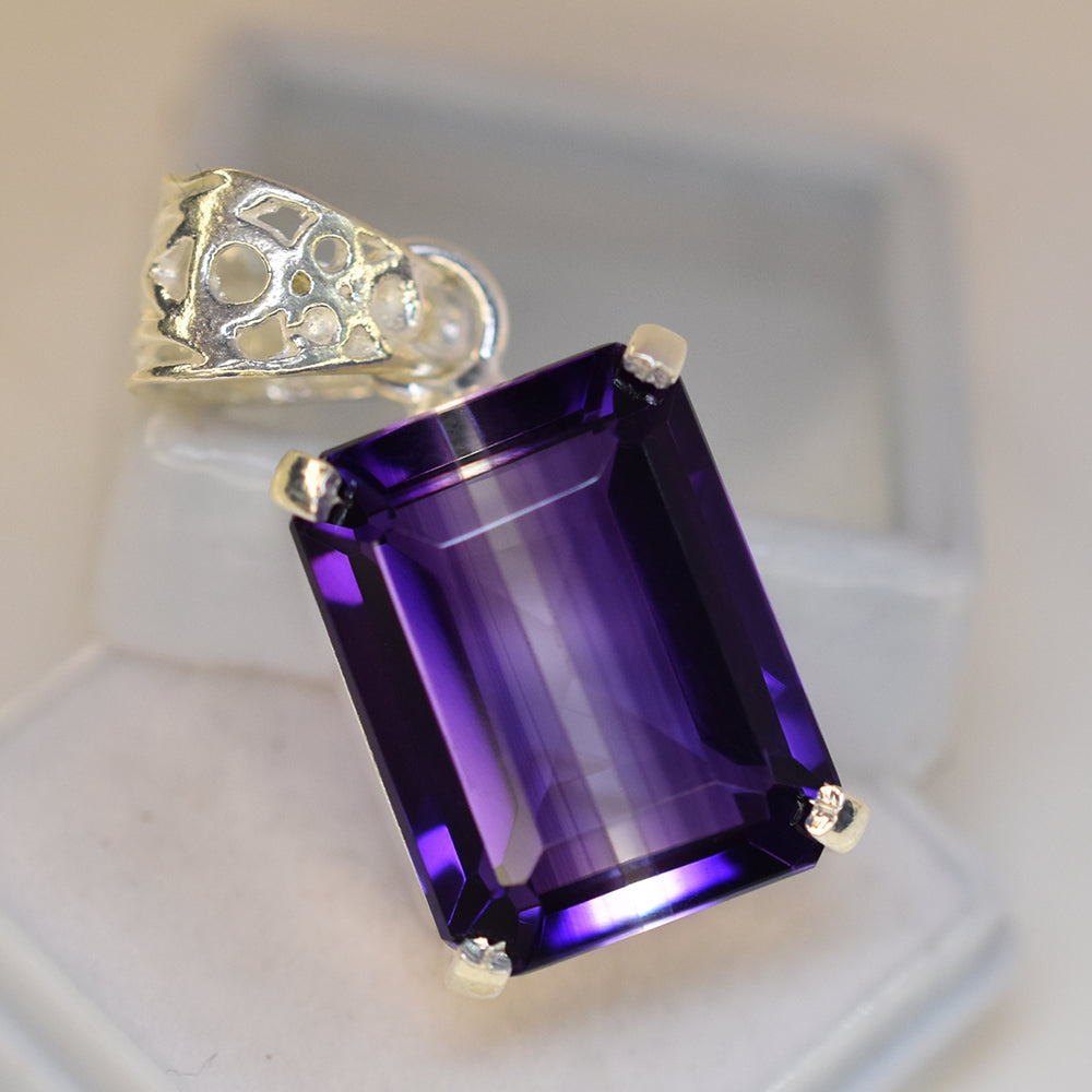 NATURAL Purple Amethyst 31 Ct CERTIFIED Emerald 925 Sterling Silver Gems Pendant