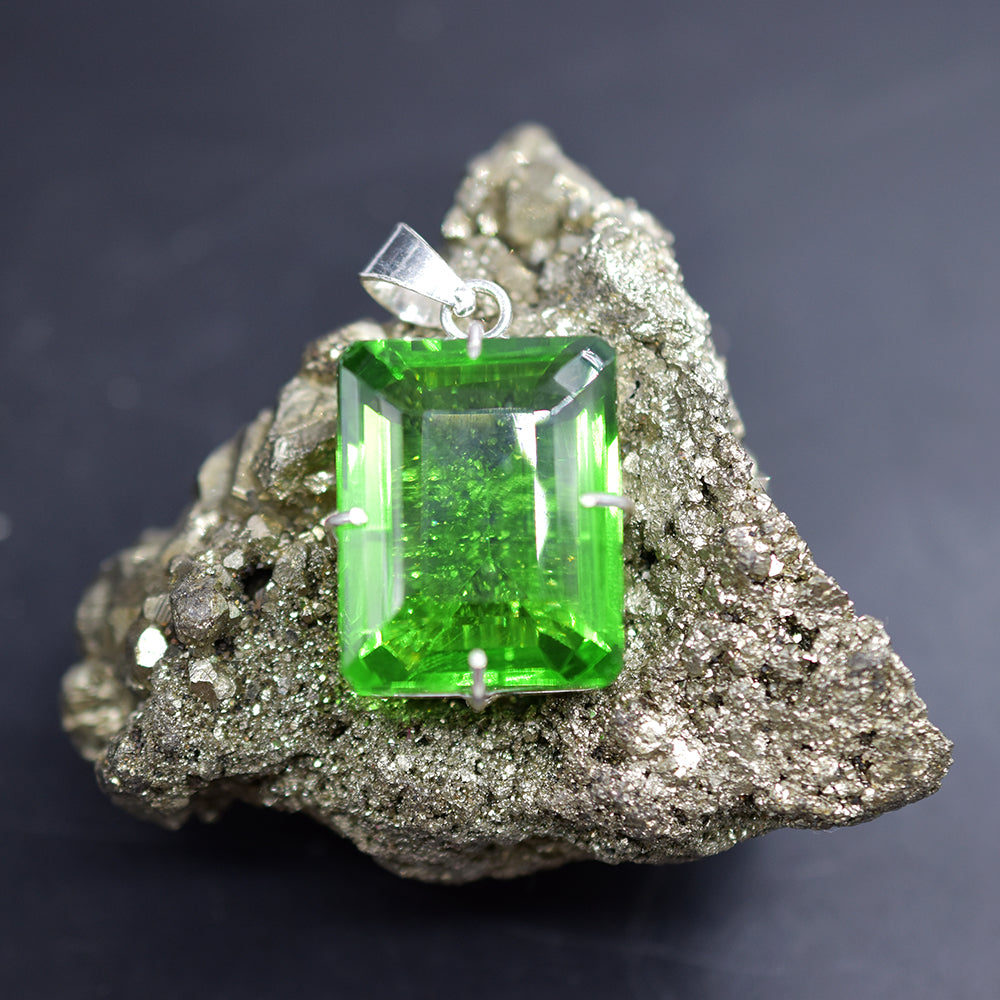 112.3 Ct Lab-Created Peridot Pendant 925 Sterling Silver Gem Tested Quality