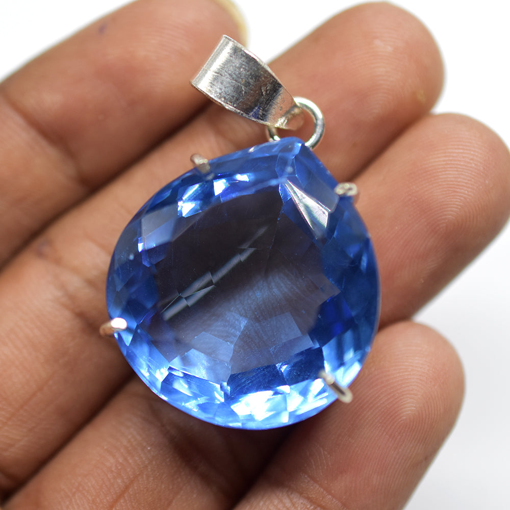 925 Sterling Silver Pendant Craft Supplies Blue Topaz Square 93.70 Ct Gems