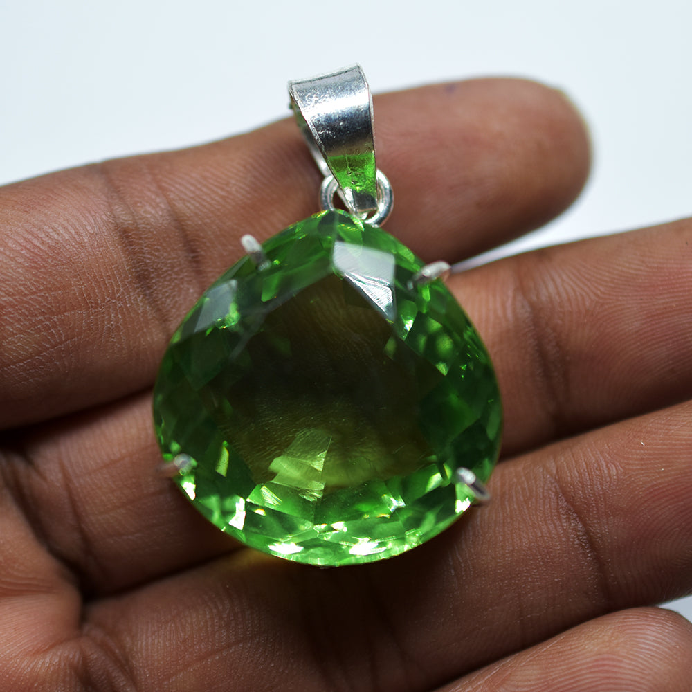 Gem-Verified Green Topaz 925 Sterling Silver Pendant 94.85 Ct Gems Lab Created