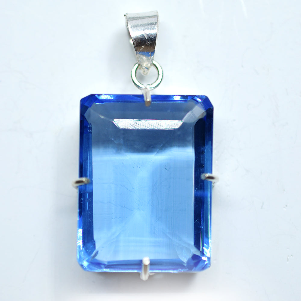Certified 925 Sterling Silver Natural Pendant Topaz Emerald 100 Ct Blue Gemstone