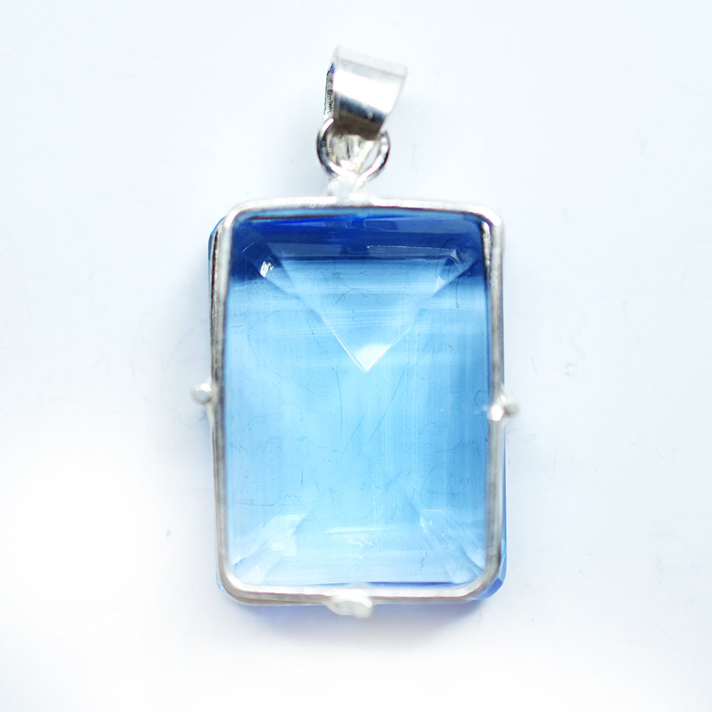 Certified 925 Sterling Silver Natural Pendant Topaz Emerald 100 Ct Blue Gemstone