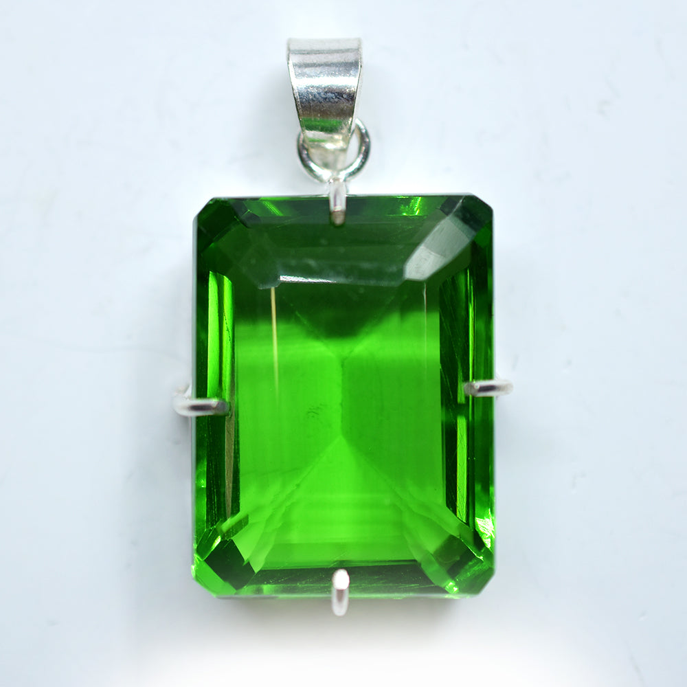Guaranteed 925 Sterling Silver Pendant Topaz Emerald 118.95 Ct Precious Gems