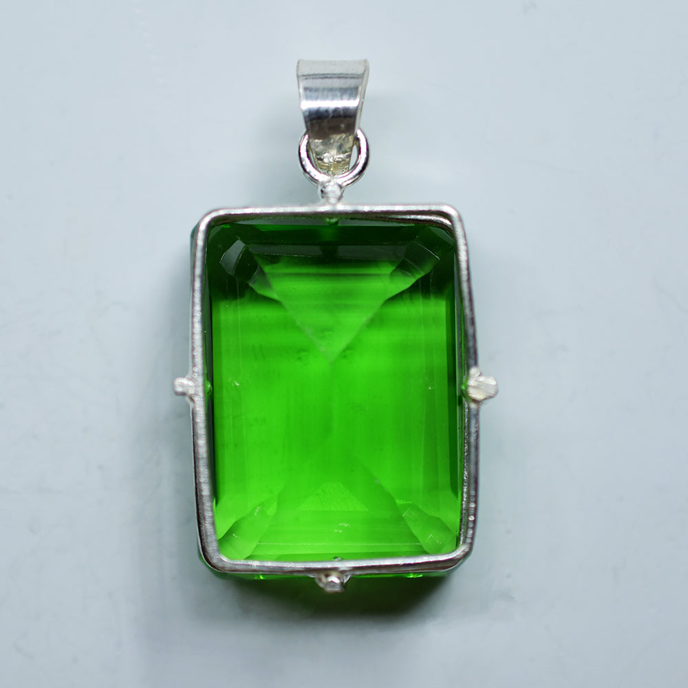 Guaranteed 925 Sterling Silver Pendant Topaz Emerald 87.23 Ct Precious Gems