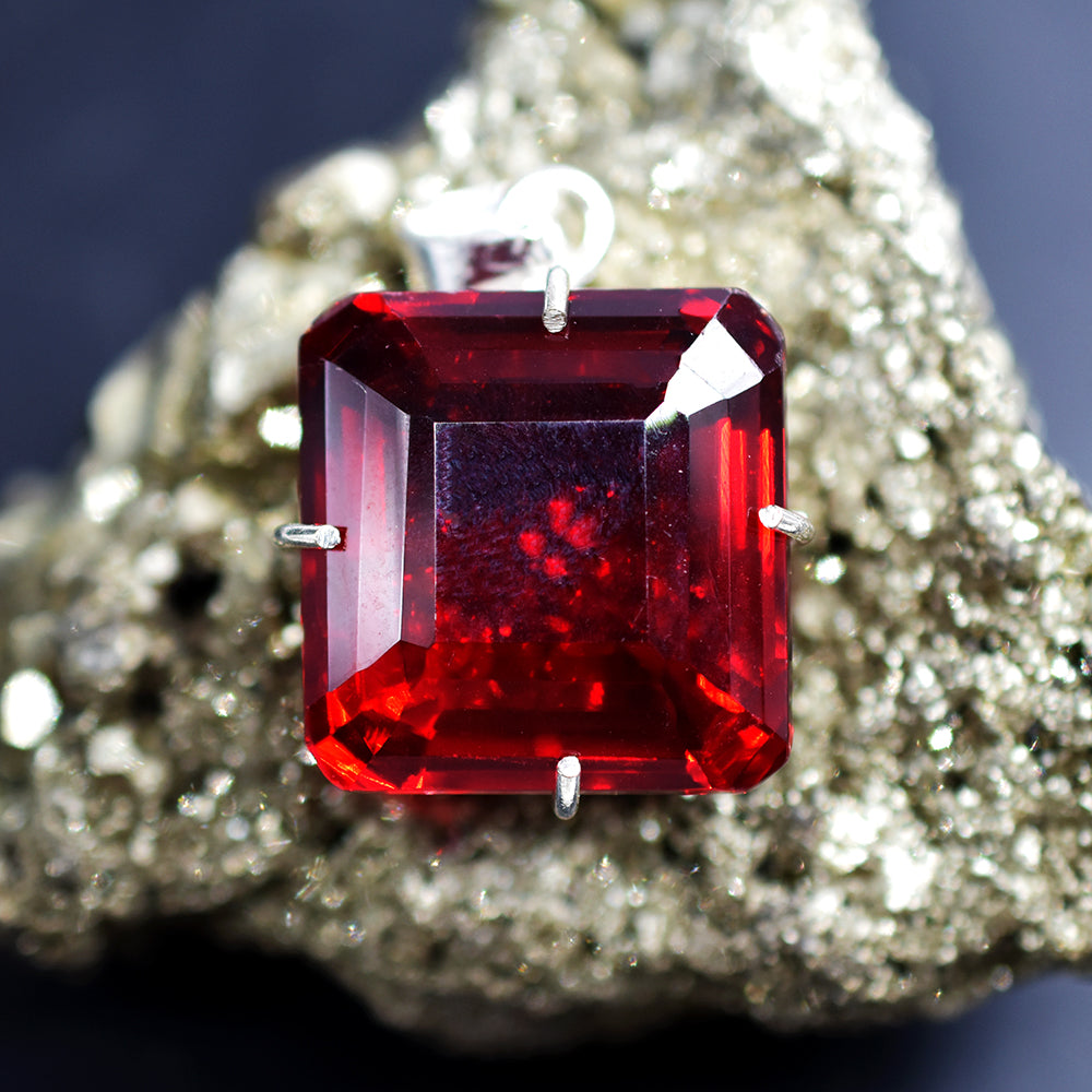 Brazil Red Topaz 925 Sterling Silver Pendant 98.60 Ct Square Guaranteed Gemstone