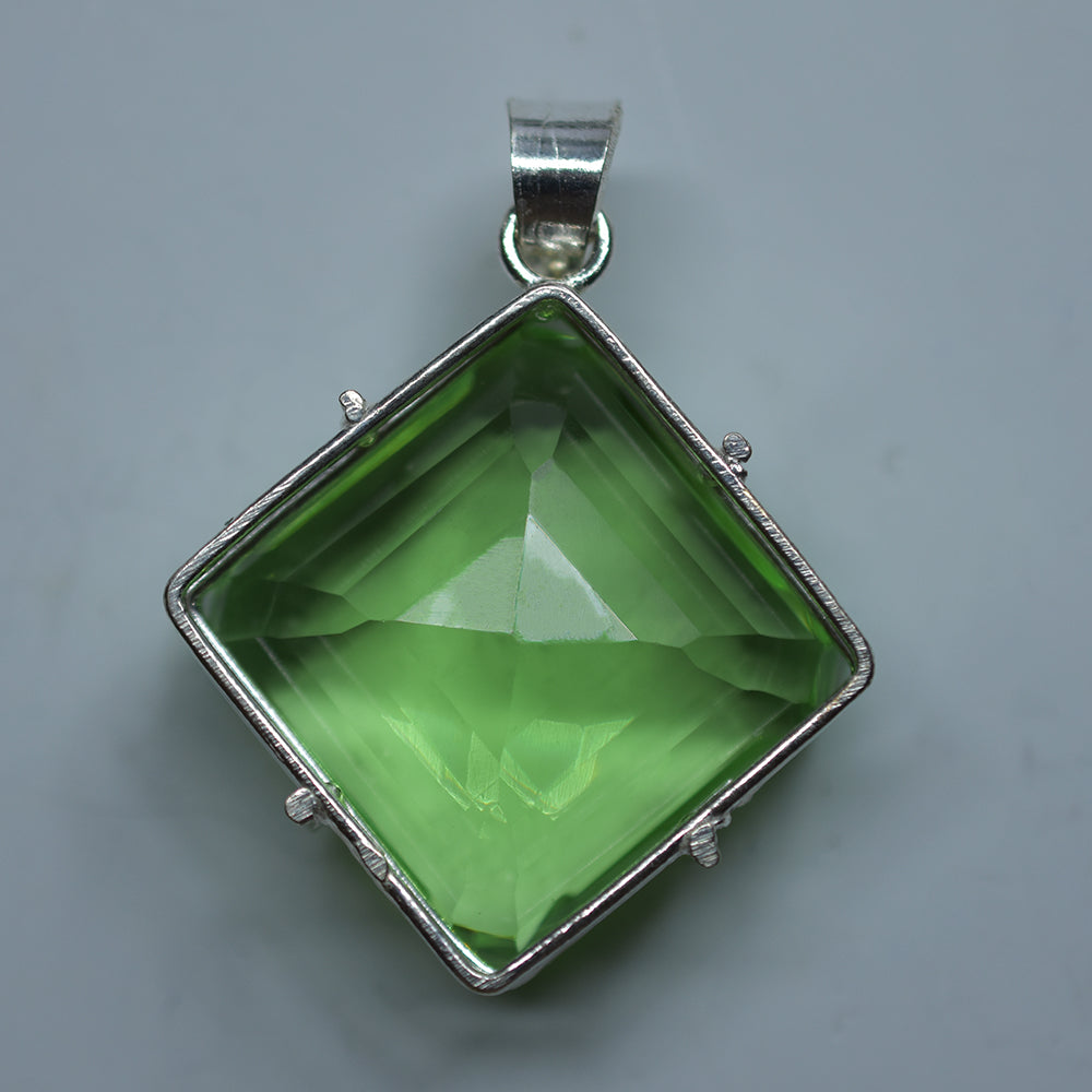 Green Topaz Pendant Square 127 Ct 925 Sterling Silver Gems CERTIFIED Natural