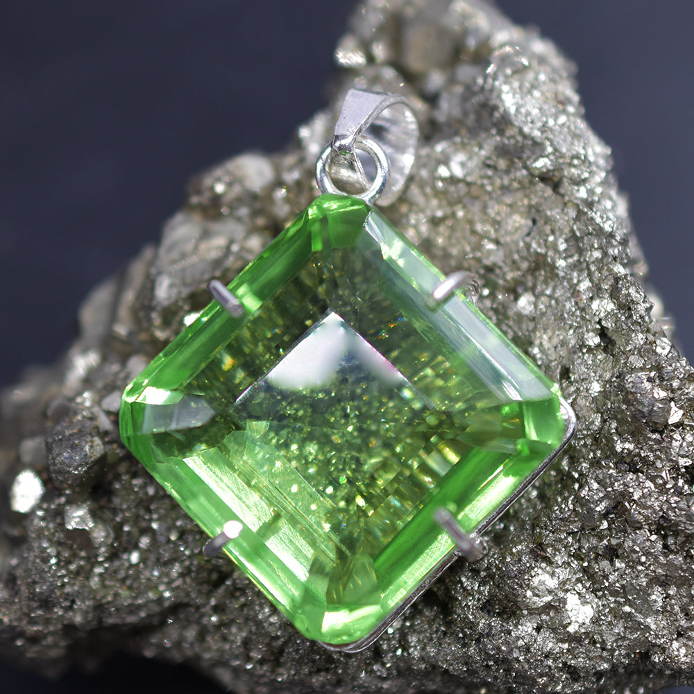 Green Topaz Pendant Square 127 Ct 925 Sterling Silver Gems CERTIFIED Natural