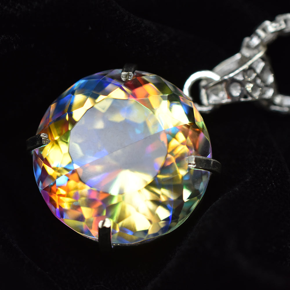 CERTIFIED 69 Ct Natural Mystic Round Topaz Pendant 925 Sterling Silver Gemstone