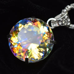 CERTIFIED 69 Ct Natural Mystic Round Topaz Pendant 925 Sterling Silver Gemstone