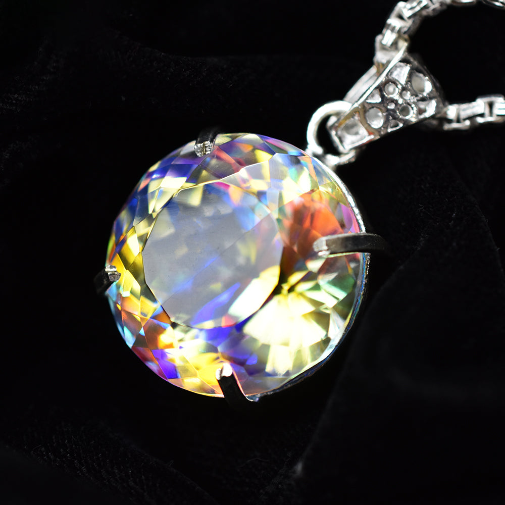 CERTIFIED 69 Ct Natural Mystic Round Topaz Pendant 925 Sterling Silver Gemstone