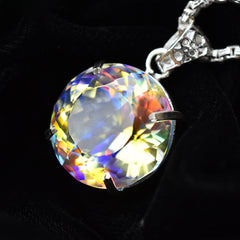 CERTIFIED 69 Ct Natural Mystic Round Topaz Pendant 925 Sterling Silver Gemstone