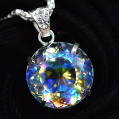 CERTIFIED 69 Ct Natural Mystic Round Topaz Pendant 925 Sterling Silver Gemstone