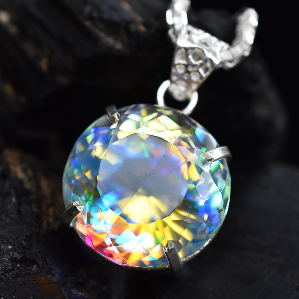 CERTIFIED 69 Ct Natural Mystic Round Topaz Pendant 925 Sterling Silver Gemstone