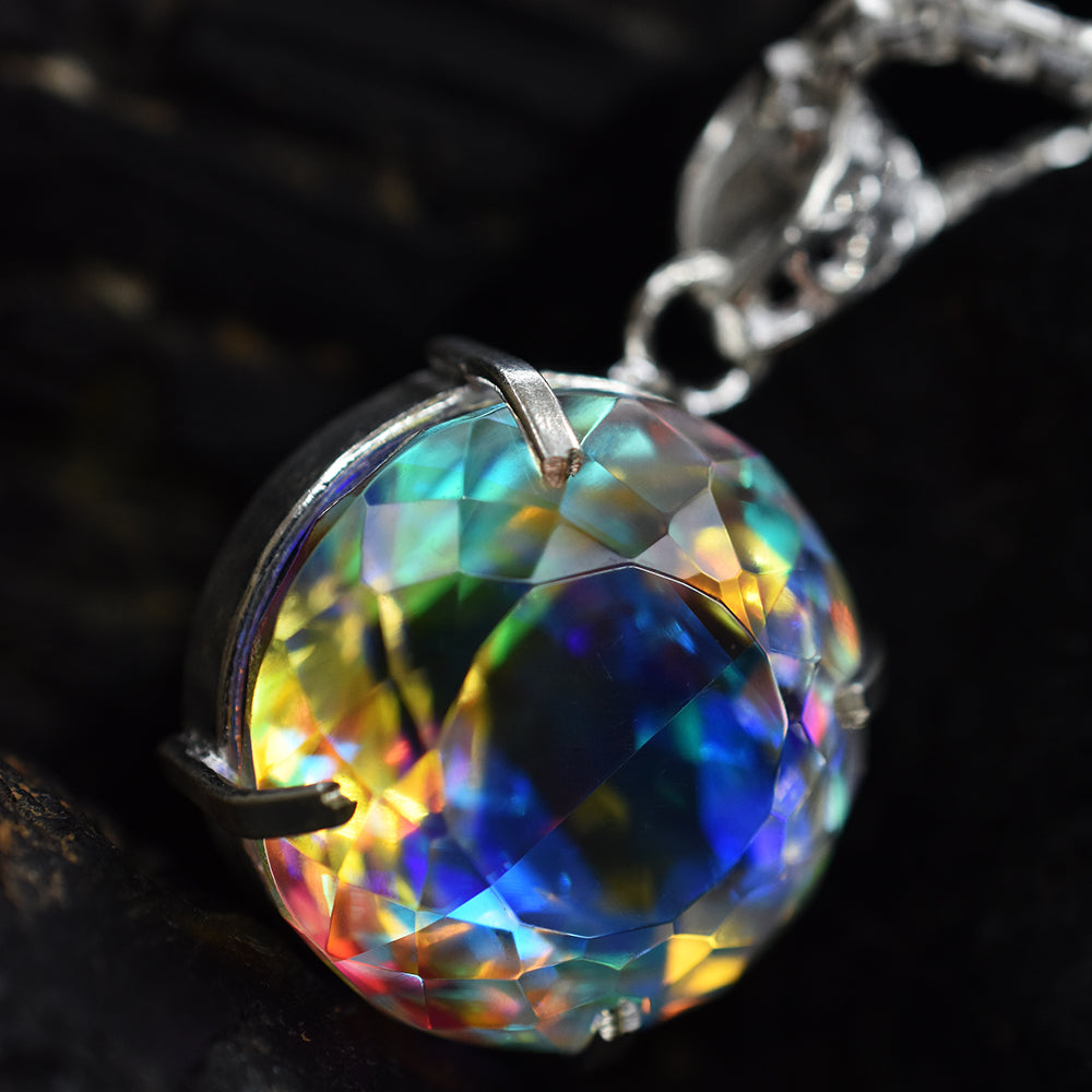CERTIFIED 69 Ct Natural Mystic Round Topaz Pendant 925 Sterling Silver Gemstone