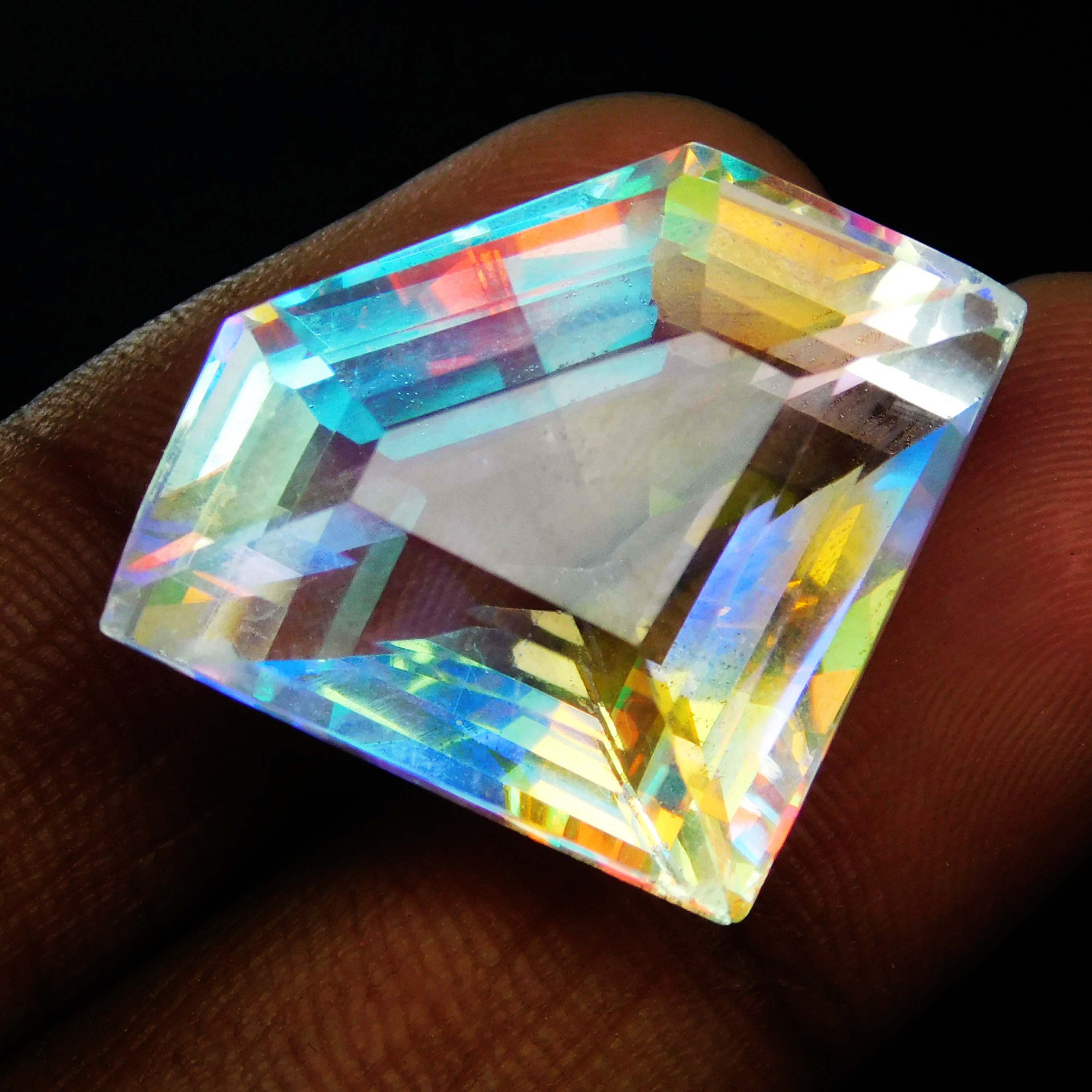 Lab-Created Topaz Fancy Cut 30 Ct A++ Rainbow Mystic CERTIFIED Loose Gemstone