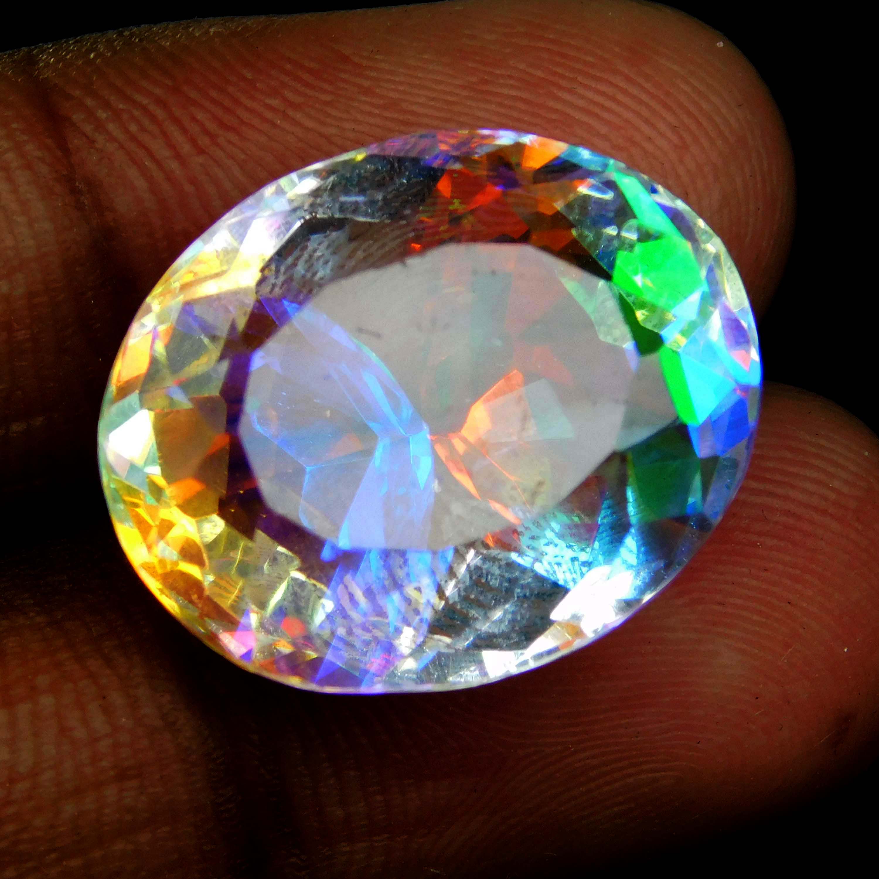 19 Ct Oval Cut Loose Gemstone A++ Rainbow Mystic Lab-Created Topaz CERTIFIED