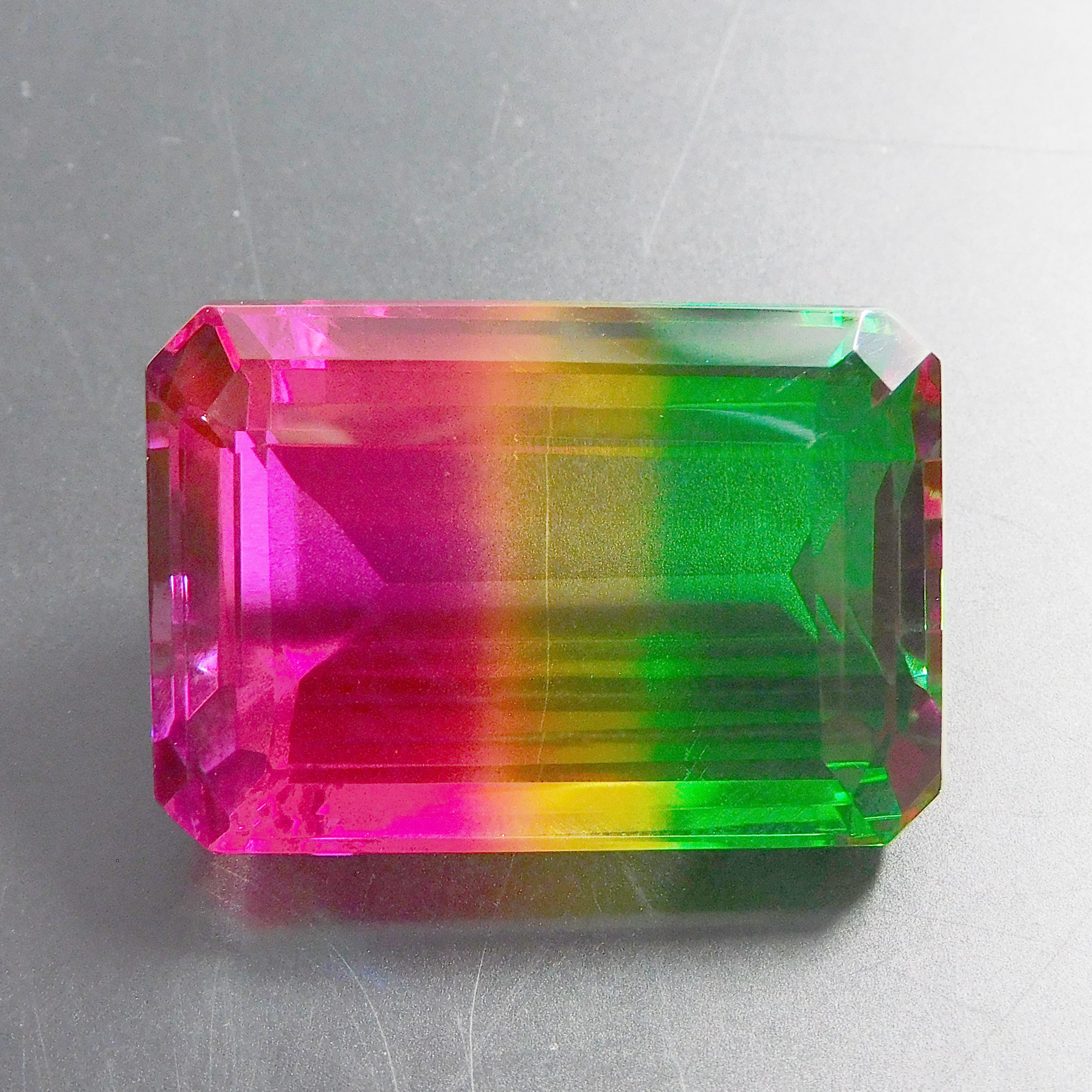 Lab-Created Tourmaline Bi-Color Emerald Cut 117.20 Ct CERTIFIED Loose Gemstone