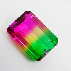 Lab-Created Tourmaline Bi-Color Emerald Cut 117.20 Ct CERTIFIED Loose Gemstone