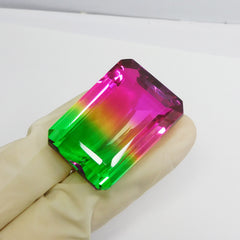 Lab-Created Tourmaline Bi-Color Emerald Cut 117.20 Ct CERTIFIED Loose Gemstone