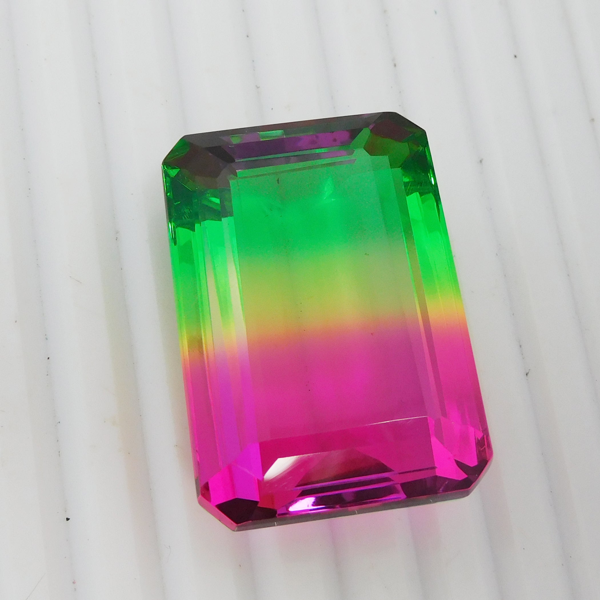 Lab-Created Tourmaline Bi-Color Emerald Cut 117.20 Ct CERTIFIED Loose Gemstone