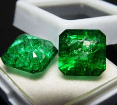 Natural 21.7 Ct Green Colombian Emerald Square Cut Pair CERTIFIED Loose Gemstone