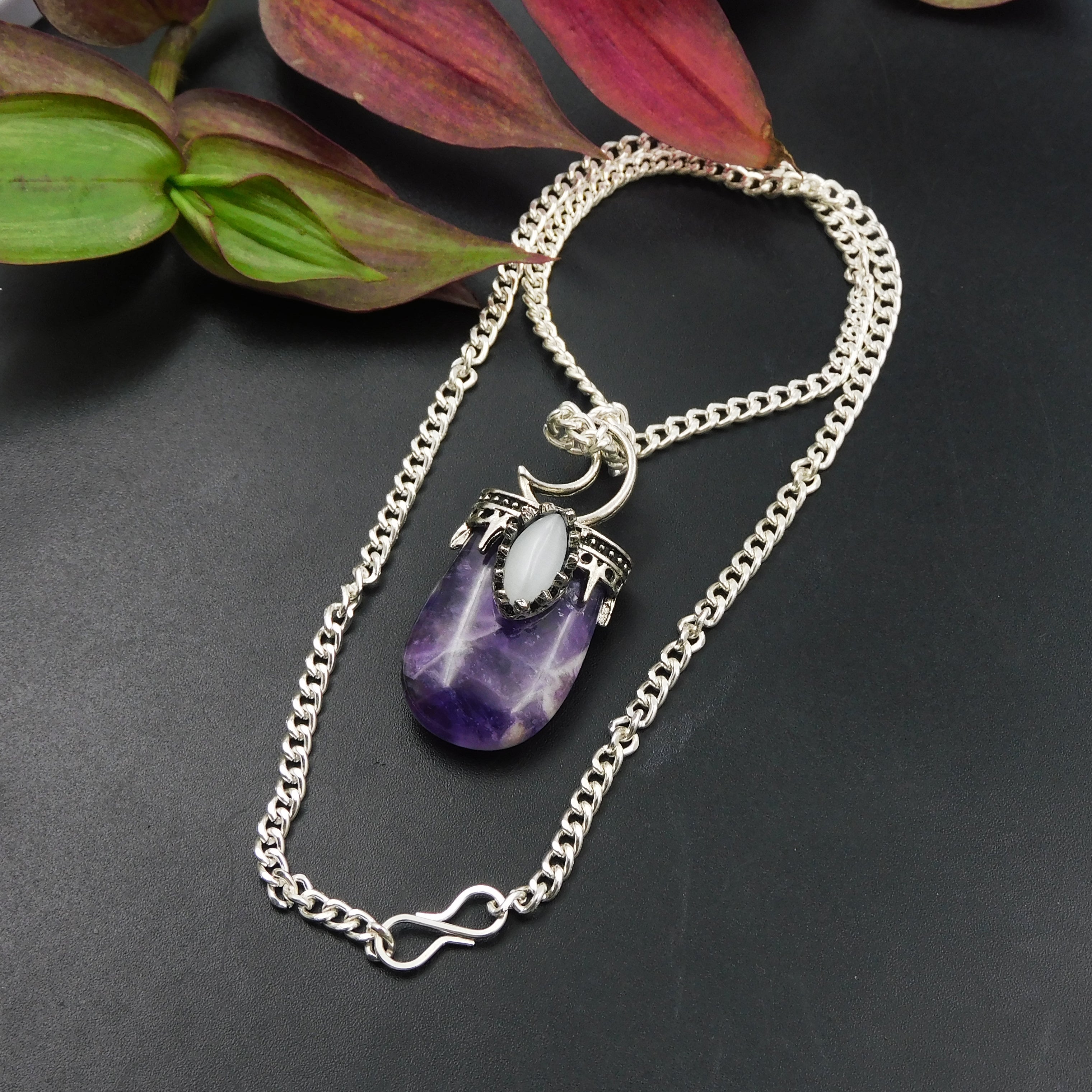 Silver-925 Pendant With Chain Purple Amethyst 122.45 Ct Natural Fancy Shape