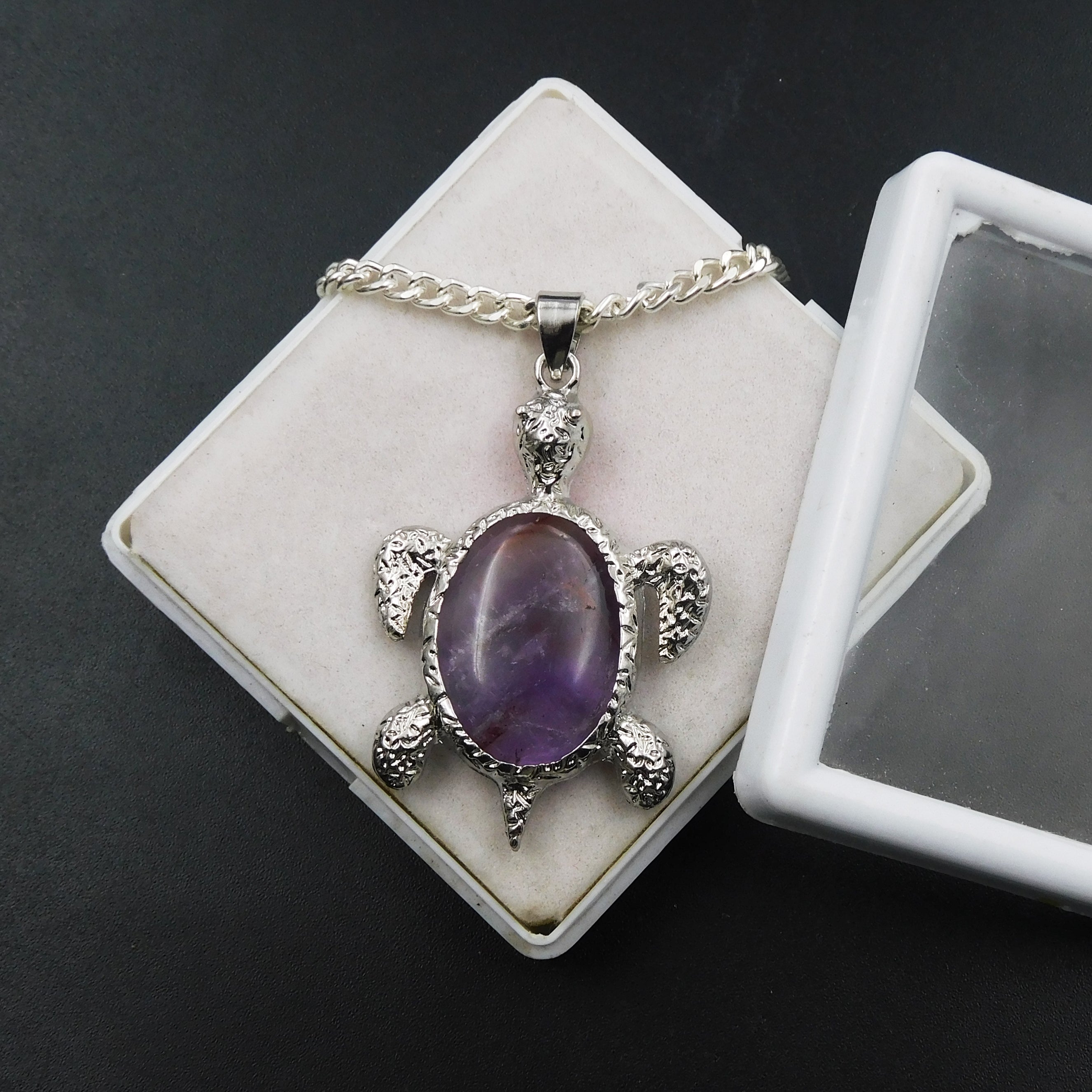 Jwelery Gift 179.50 Ct Natural Purple Amethyst Turtle Fancy Silver 925 Pendant